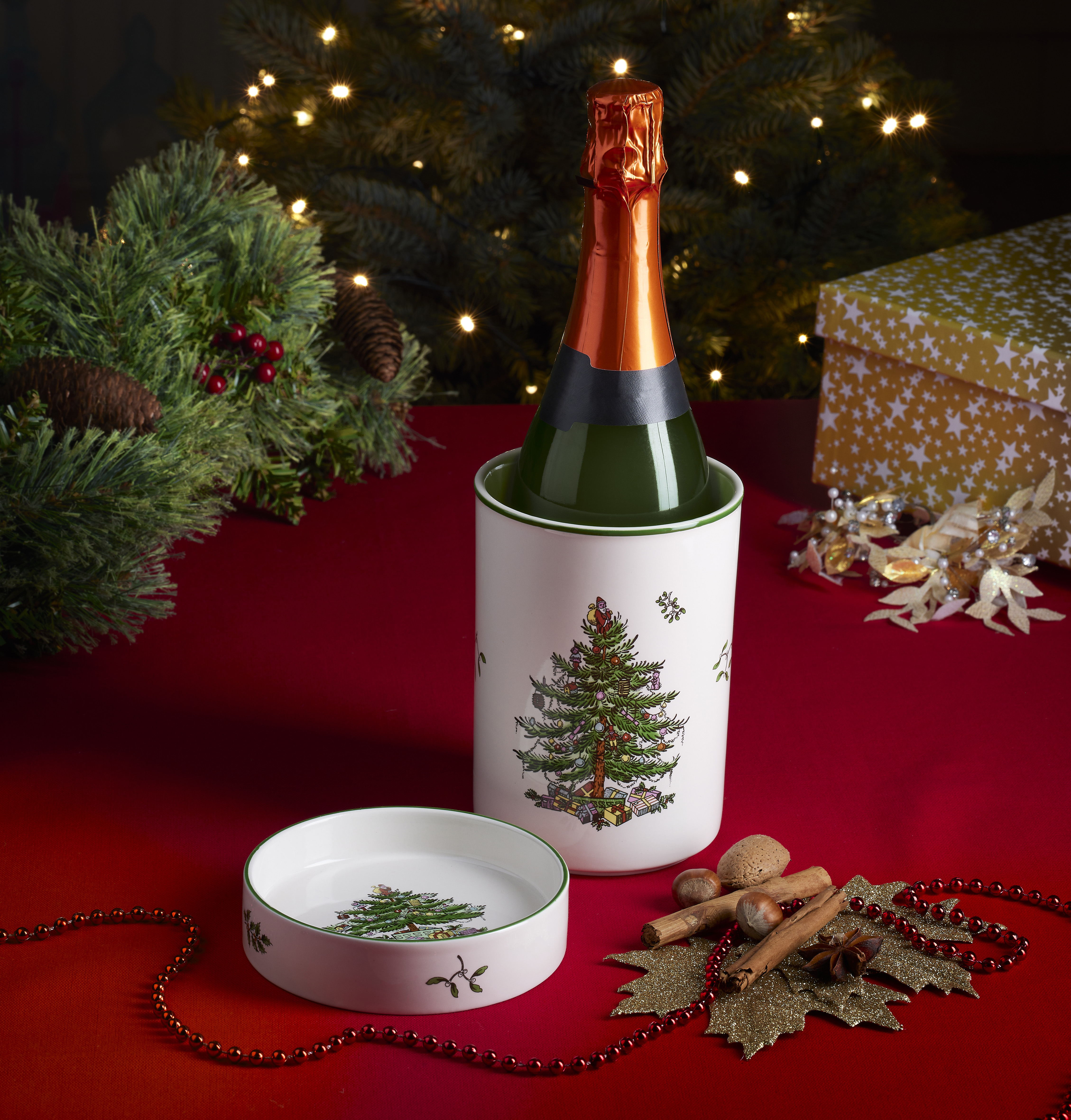 Christmas Tree Wine Chiller & Coaster Set image number null